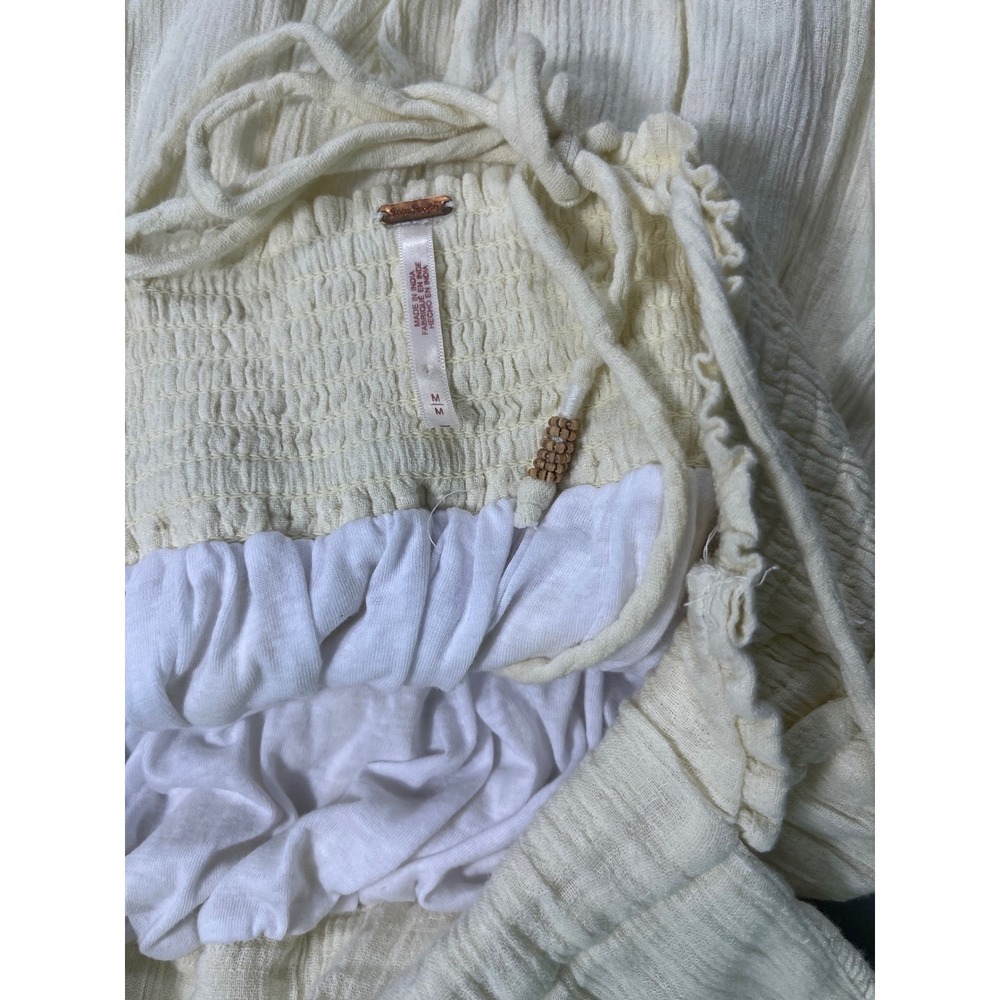 Free People Cream Gauze Maxi Dress Medium Boho Cottagecore Flowy Sundress - Picture 4 of 5